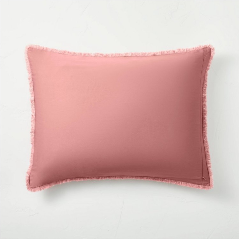 New Casaluna Pillow Sham Linen Blend Heavyweight Standard Size in Rose Pink - Picture 4 of 11